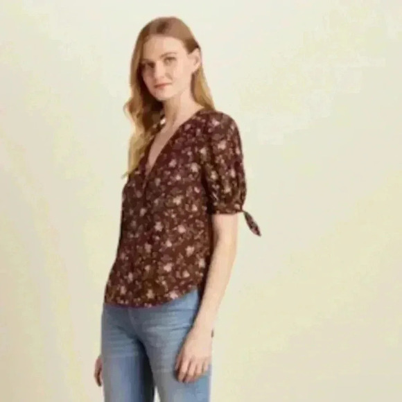 NWT VERONICA BEARD GIZELA FLORAL SILK BLEND BLOUSE TOP MERLOT 0 - Picture 3 of 8